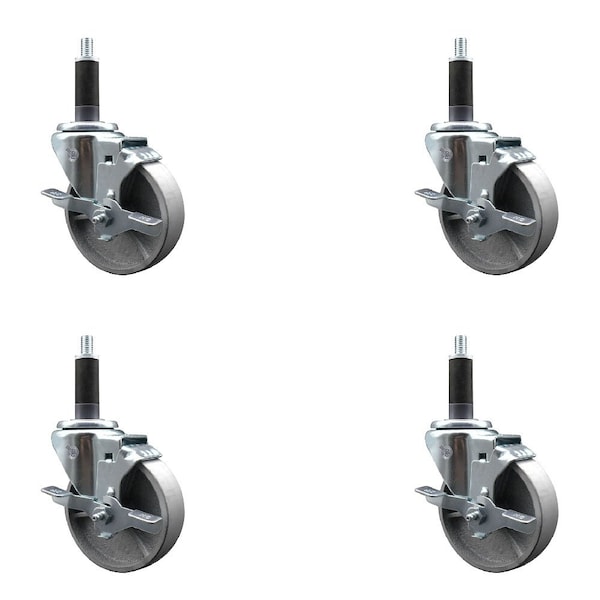 4'' Semi Steel Swivel 1'' Expanding Stem Caster Set with Brake, 4PK